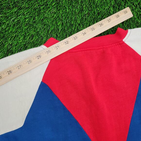 Line-Up Zip Fleece Jacket M/L 22x22 Boxy Cropped Red Blue - Picture 3 of 13